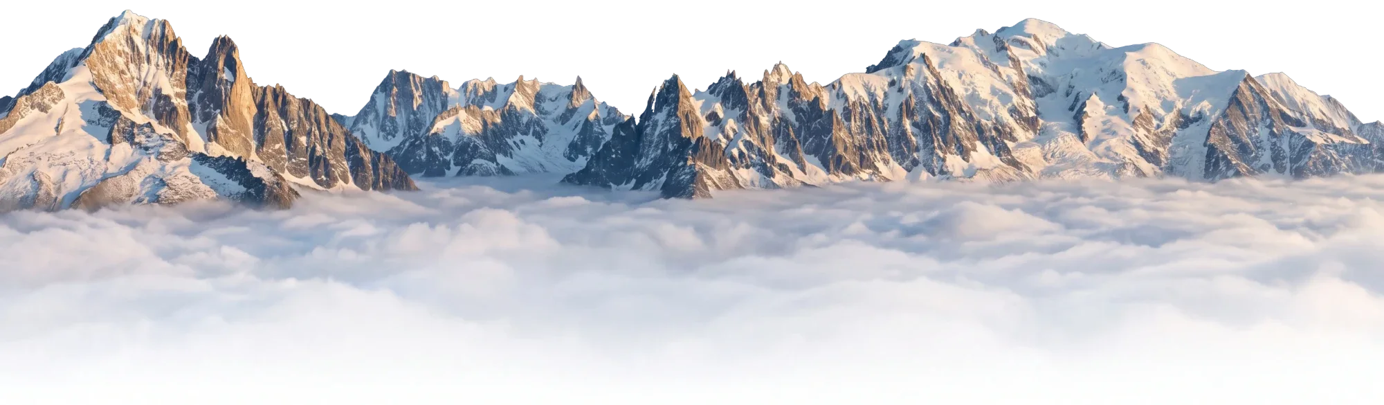 La chaîne du Mont-Blanc au lever du soleil, émergeant d'une mer de nuages